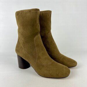 Donald Pliner Womens Gisele Olive Green Suede Sock Booties Block Heel size 10
